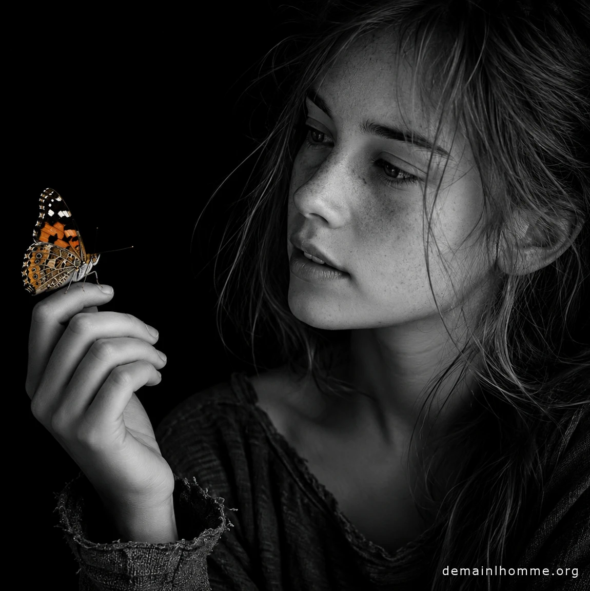 Jeune femme et papillon - Bibliothèque des Archives Biosphérique